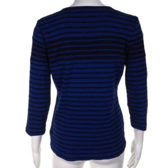 Charter Club Womens L Striped Blue & Black Pullover Top With Gold Button Accents - Picture 7 of 9